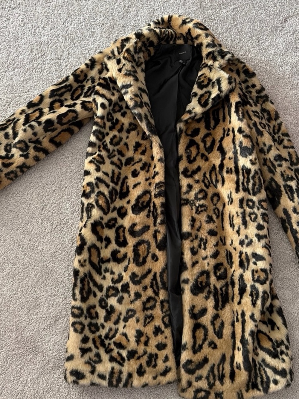 Forever 21 Leopard Print Faux Fur Coat - Black & Tan